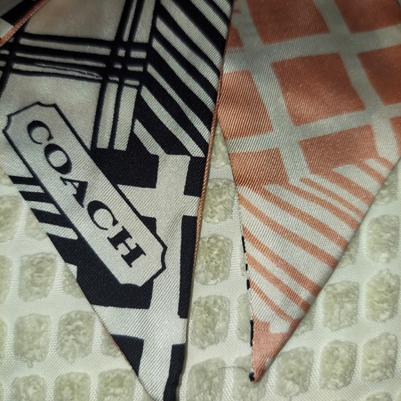 Coach Signature Black and Peach Wild Stripe Silk Skinny Scarf - Picture 10 of 13